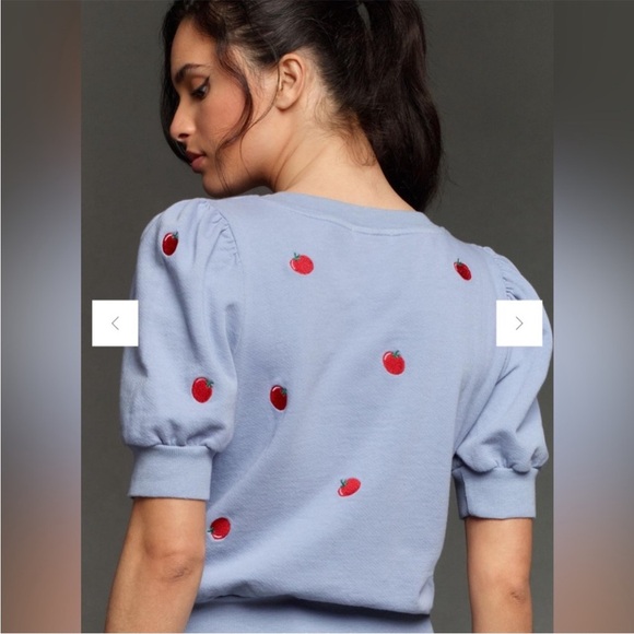 T. La Puff-Sleeve Pullover Shirt French Terry Blue tomato Embroidery 2X - Picture 4 of 13